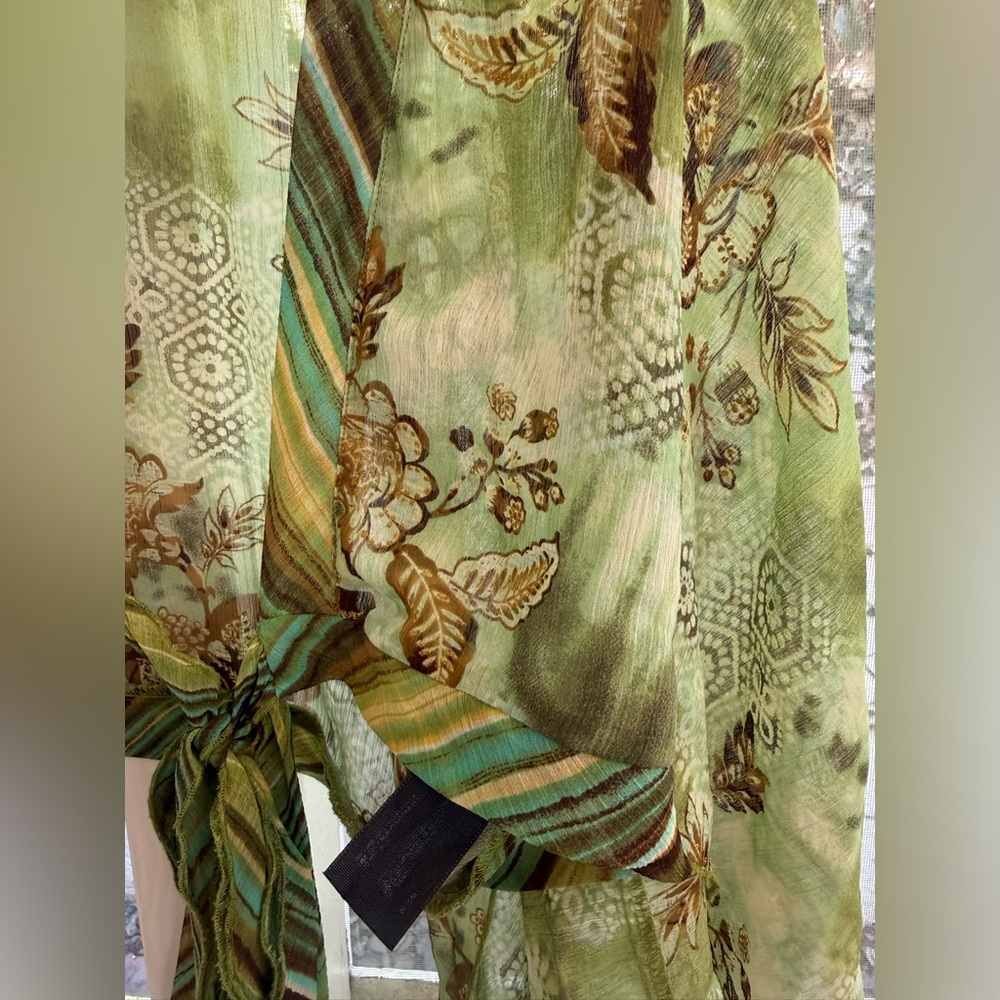 Vintage Y2K Mixit Crop Tie Front Flowy Asymmetrical Sleeve Floral Fairycore Top - Picture 9 of 11
